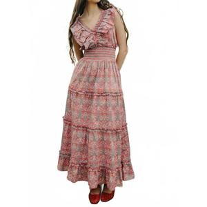 NEW LOVE THE LABEL azalea v-neck maxi dress in strawberry thief liberty